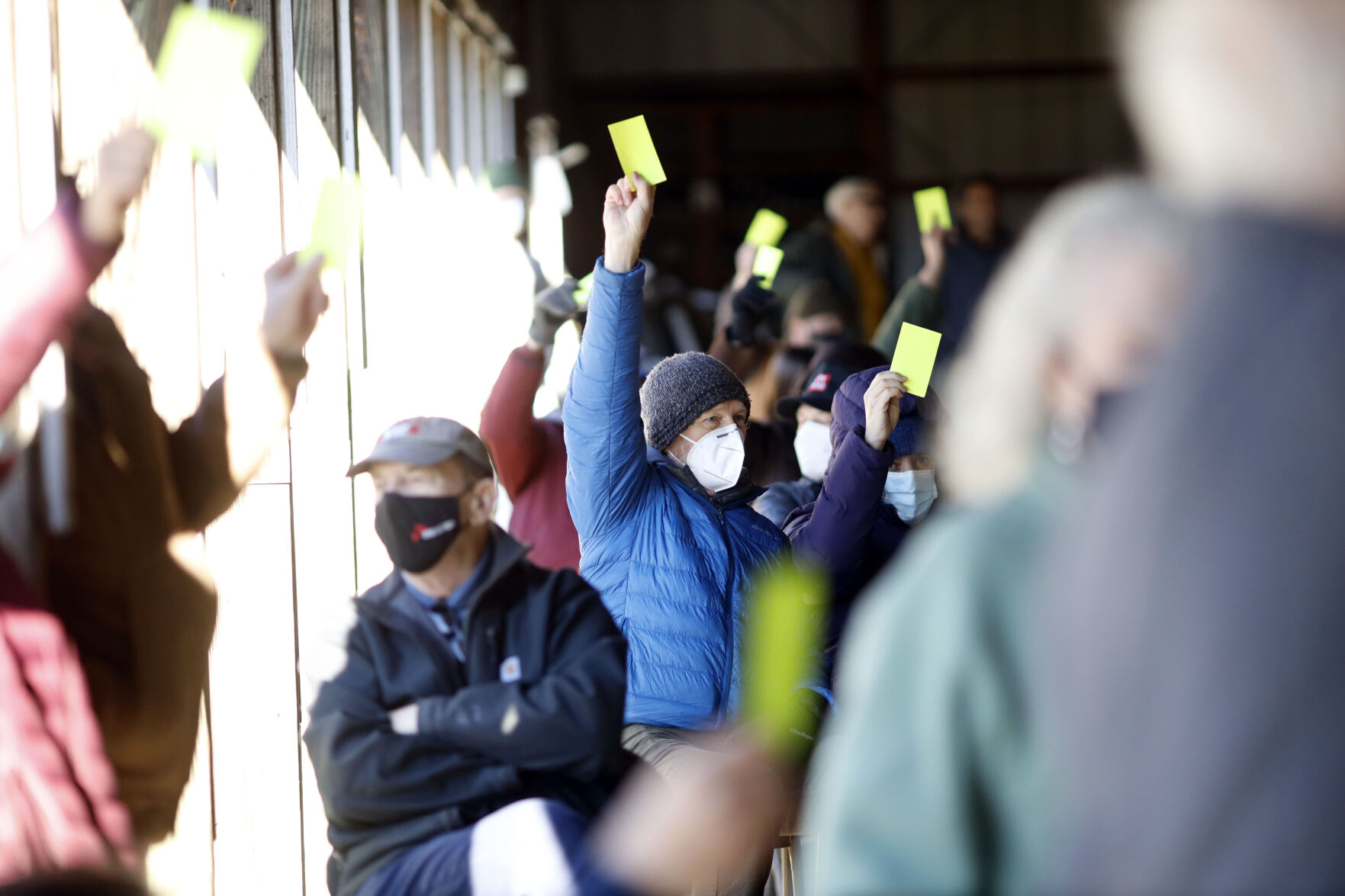 monterey voters hold up green voting cards